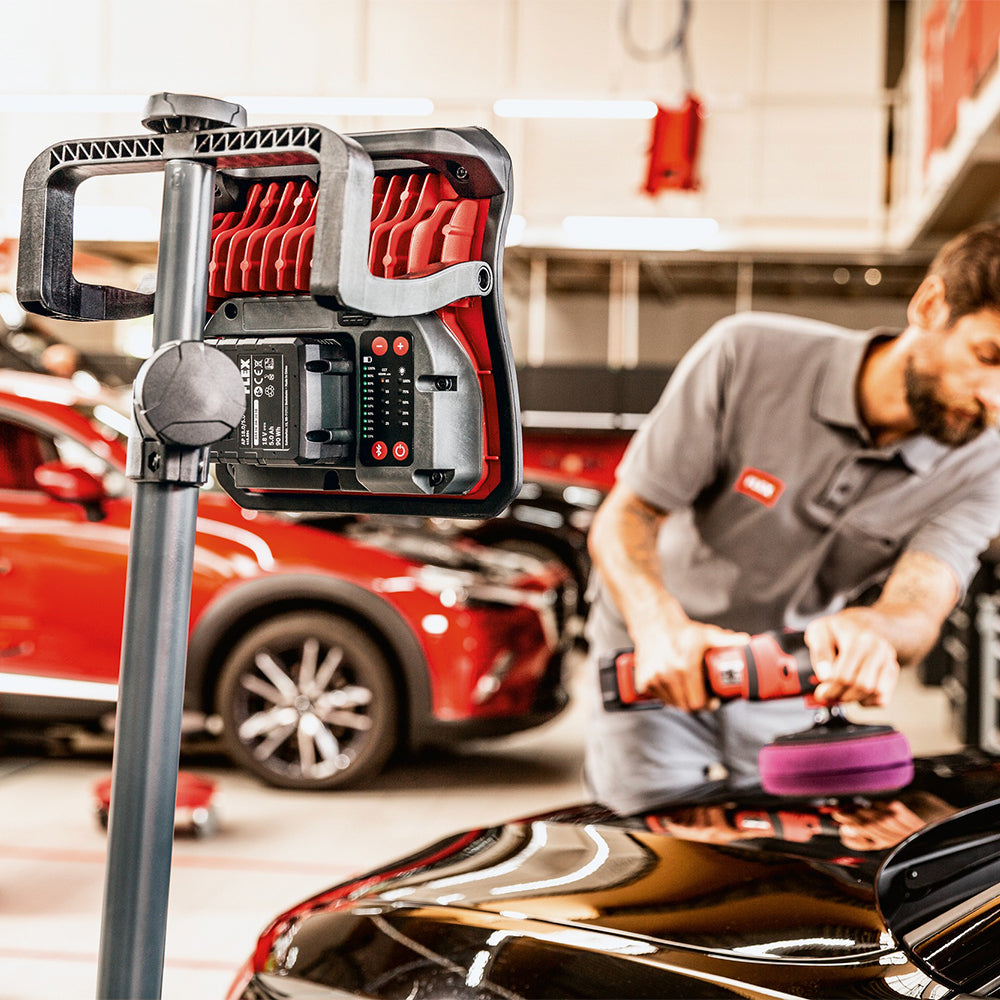 flex dwl 2500 10.8/18 v cordless detailing light being used to shine light on car being detailed