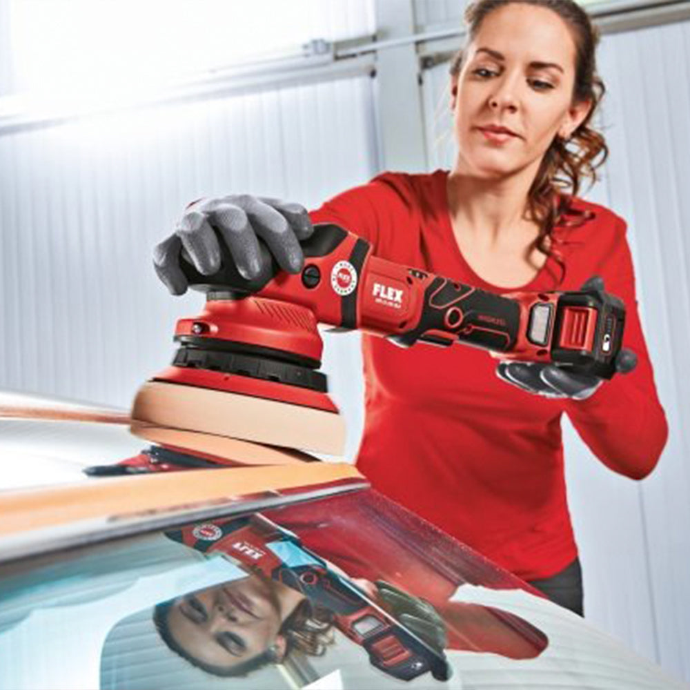 flex xfe 15 150 18.0-ec/5.0 set bs cordless da machine polisher beng used to polish car 